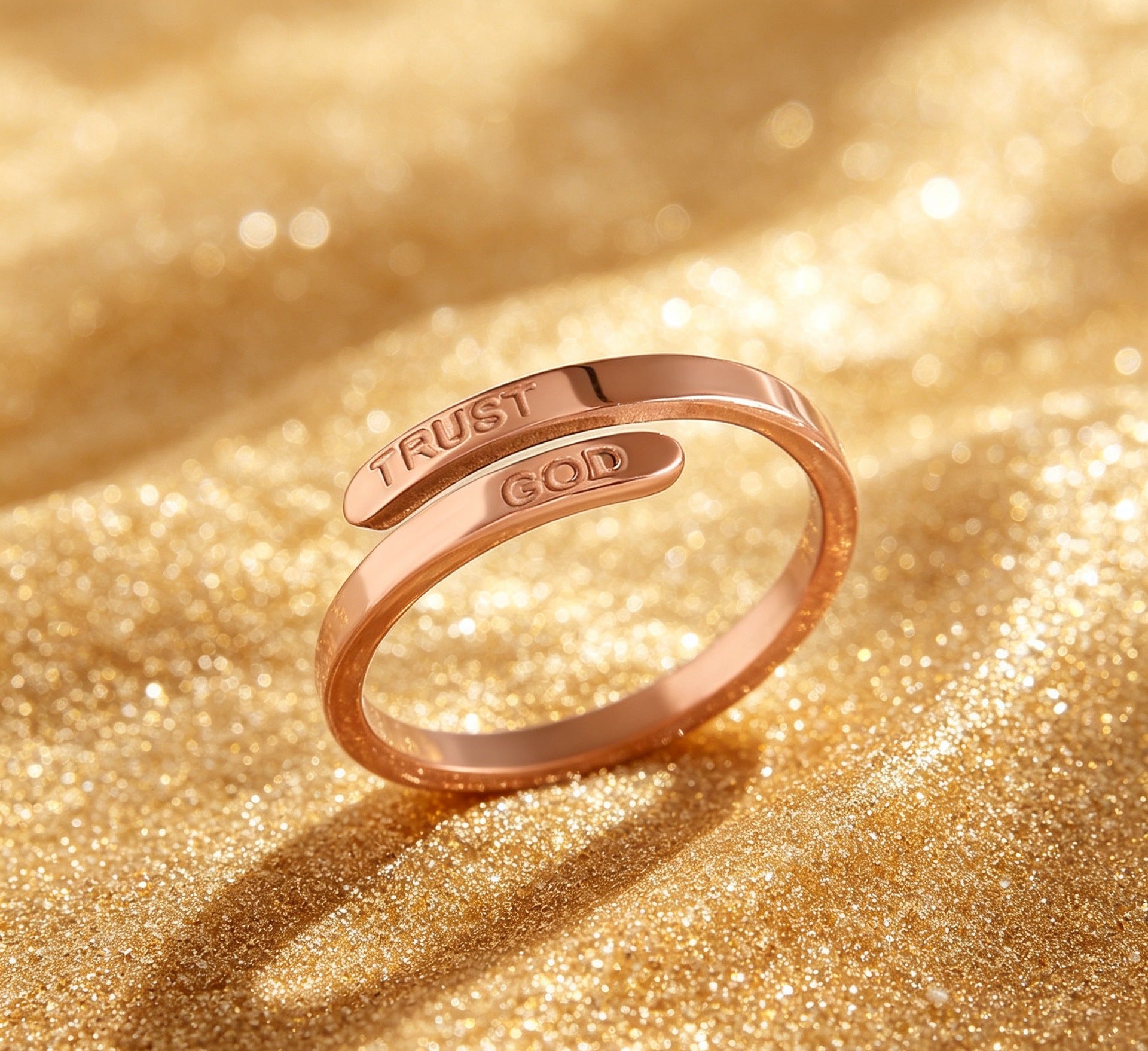 TRUST GOD Engraved Ring - rose gold model