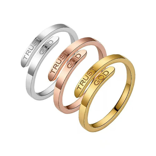 TRUST GOD Engraved Ring - Steel main view