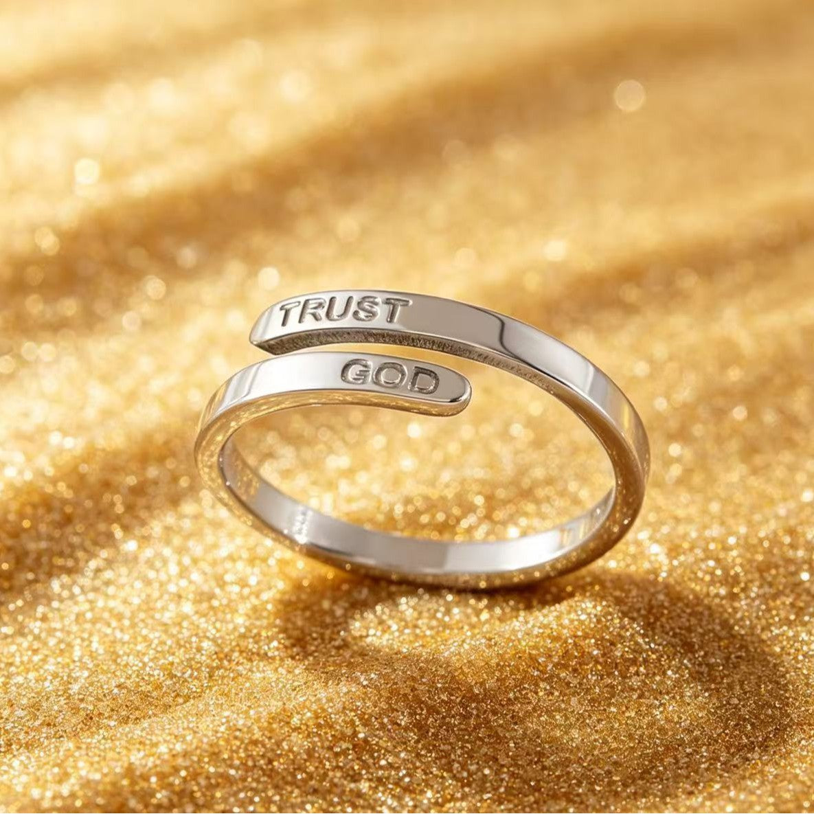 TRUST GOD Engraved Ring - detail closeup
