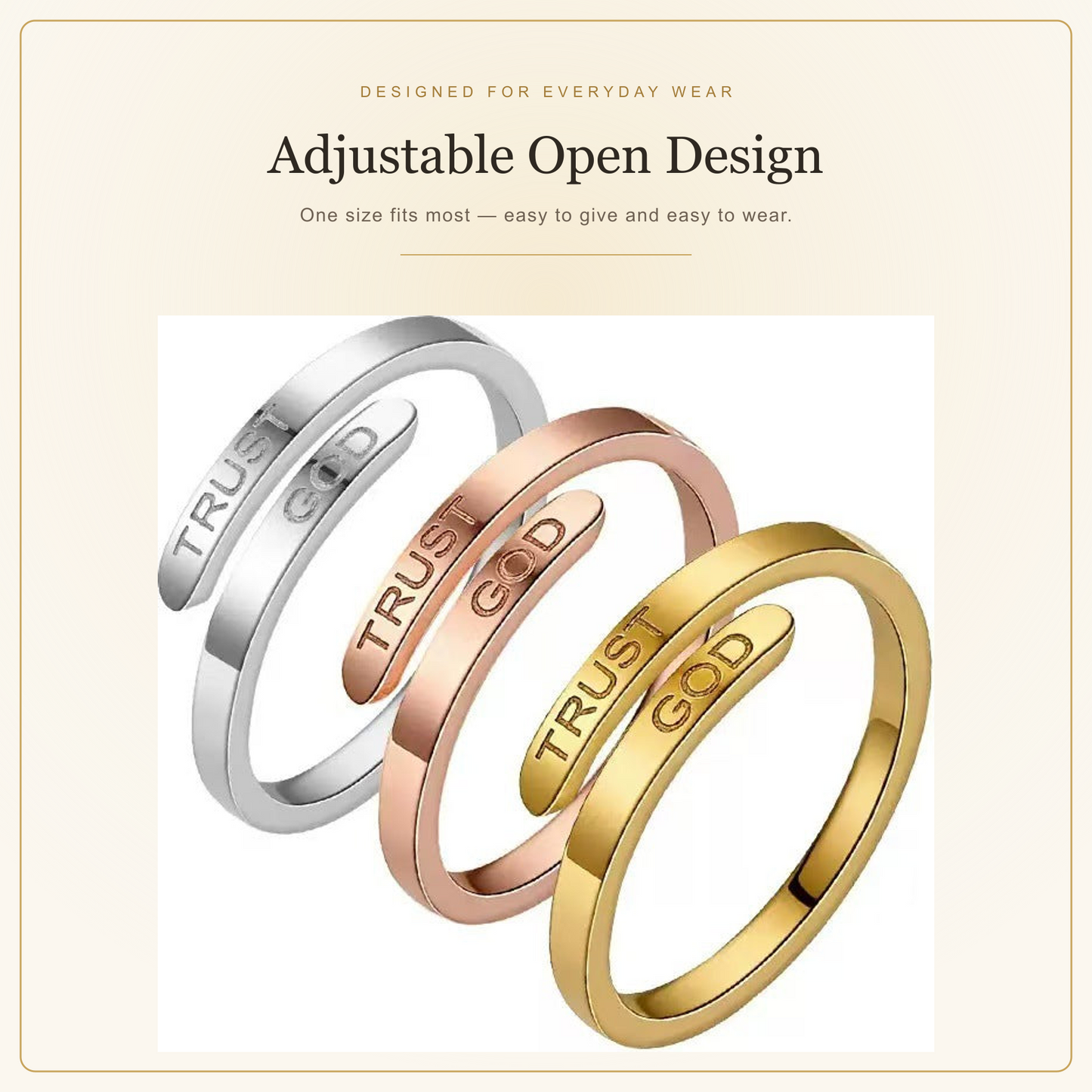 Adjustable open design Trust God faith ring