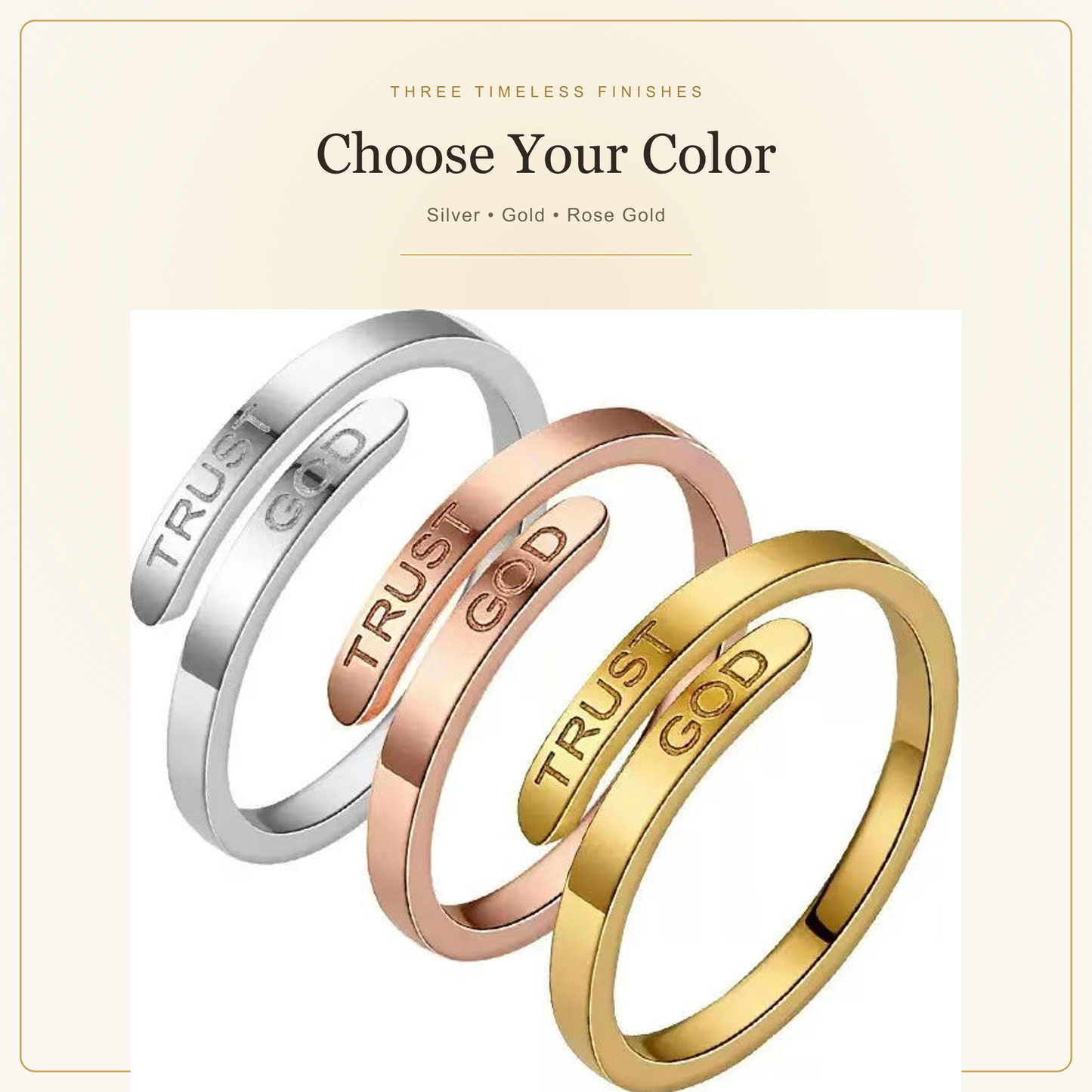 Trust God ring colors Silver Gold and Rose Gold
