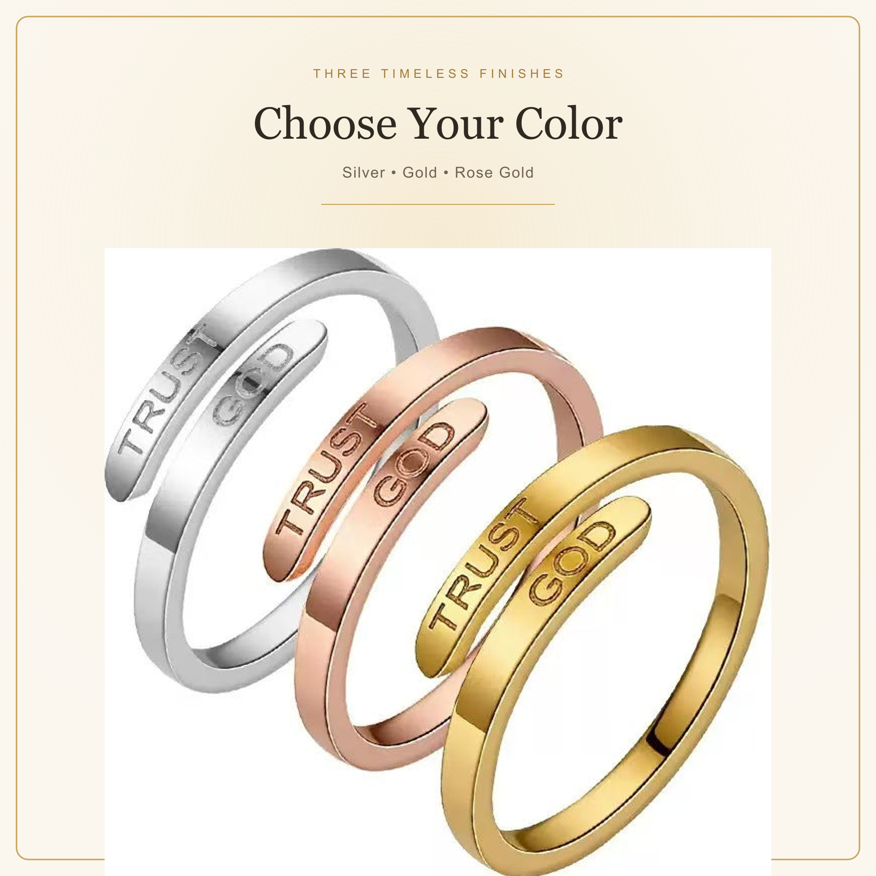 Trust God ring colors Silver Gold and Rose Gold