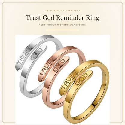 BondLume Trust God adjustable ring in silver, rose gold, and gold
