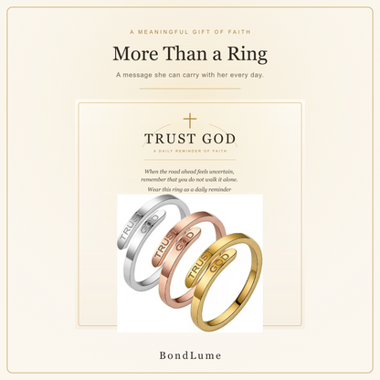 BondLume Trust God ring with meaningful faith message card